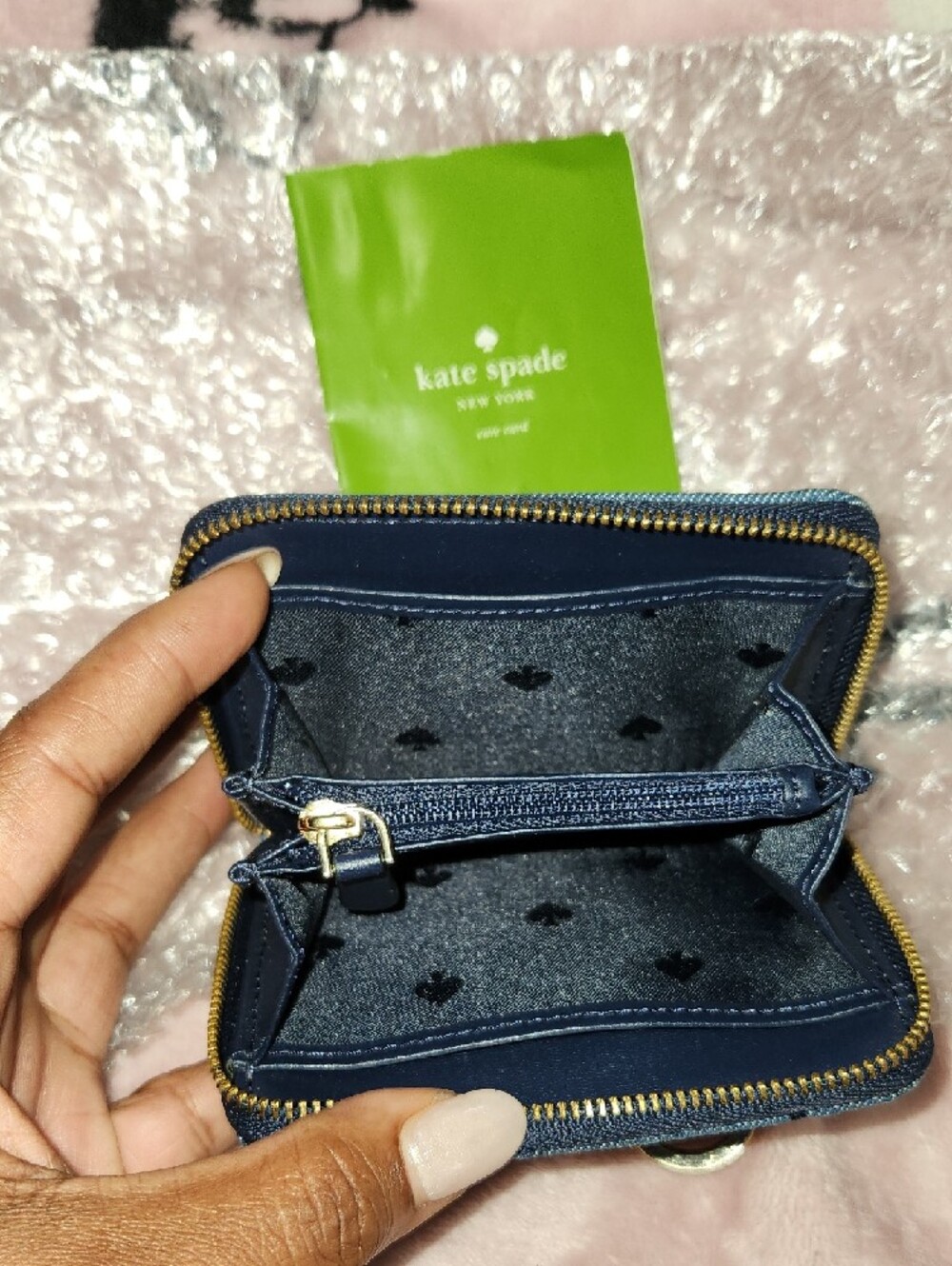 kate spade Quilted Denim Zip Card Case Wallet - Navy Blue - Picture 5 of 13